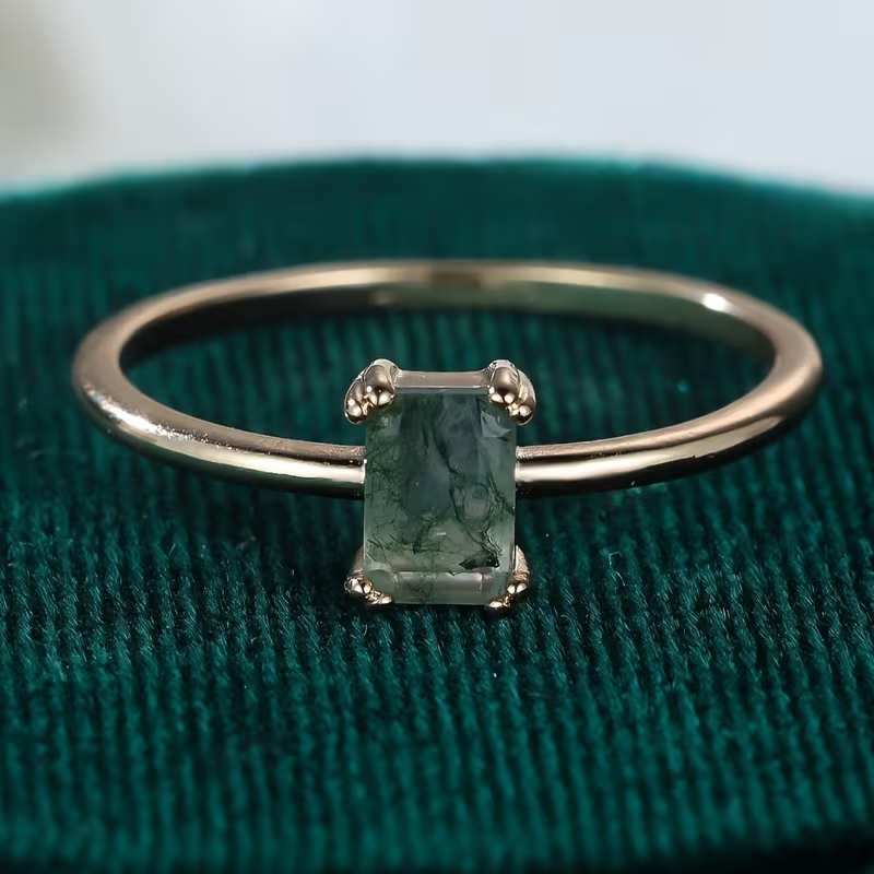 Moss Agate Stone Fine Ring
