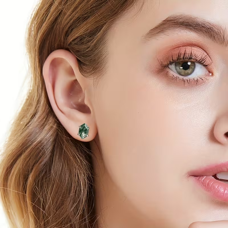 Moss Agate Stud Earrings