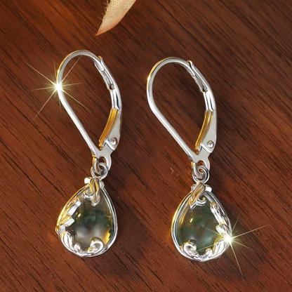 Moss Agate Rounded Drop Earrings
