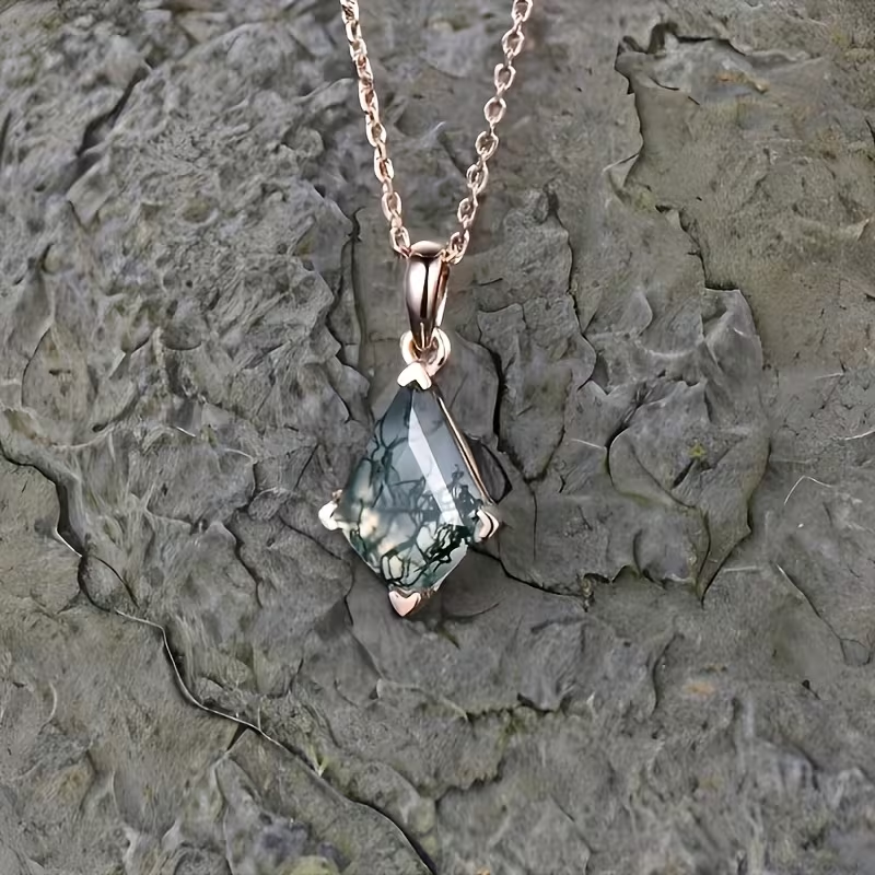 Moss Agate Geometric Drop Necklace