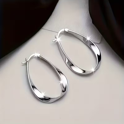 Retro Twisted Hoop Silver Earrings