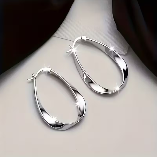 Retro Twisted Hoop Silver Earrings