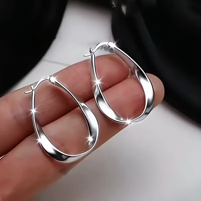 Retro Twisted Hoop Silver Earrings