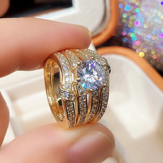 Sparkling Golden Zirconia Ring