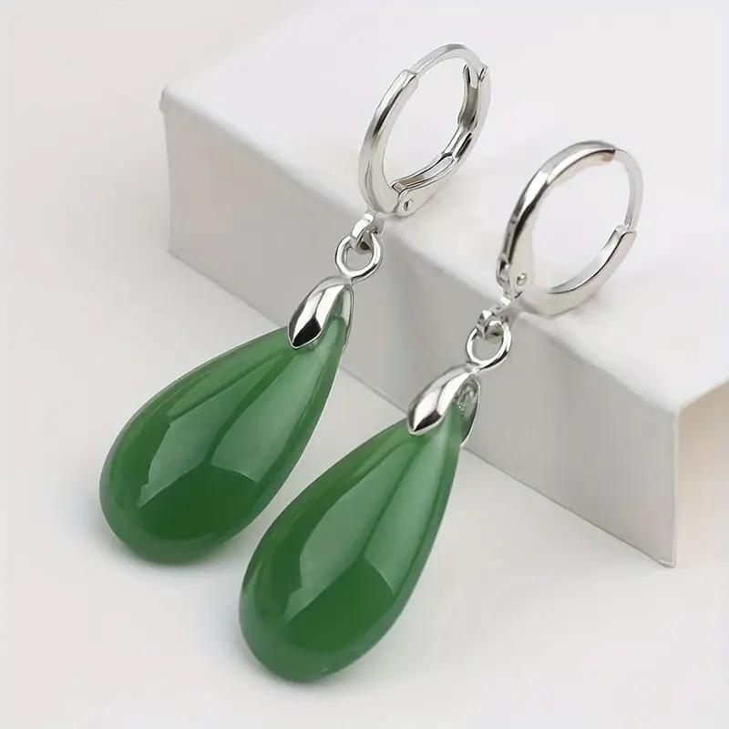Vintage Green Waterdrop Silver Earrings