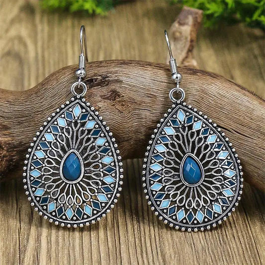 Vintage Mandala Blue Drop Earrings