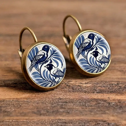 Vintage White Handpainted Bird Earrings