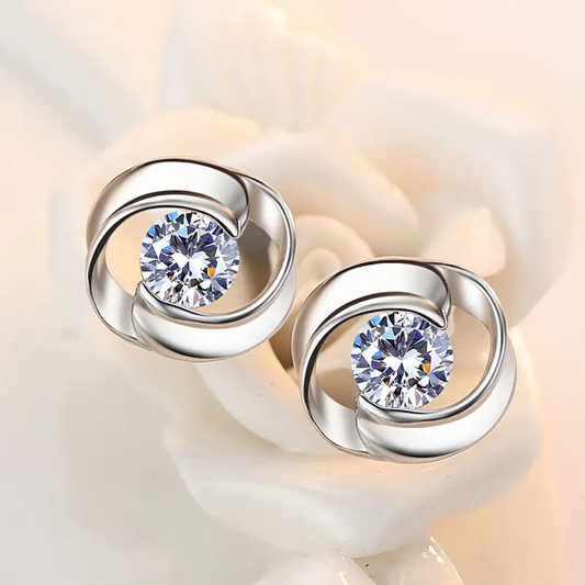 Vintage Spiral Zirconia Silver Earrings