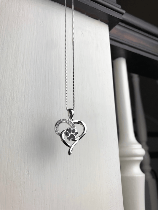 Stainless Steel Infinity Necklace with Heart & Paw
