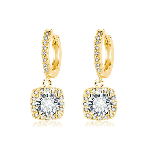 Square Halo Moissanite Drop Earrings | Gold 16k