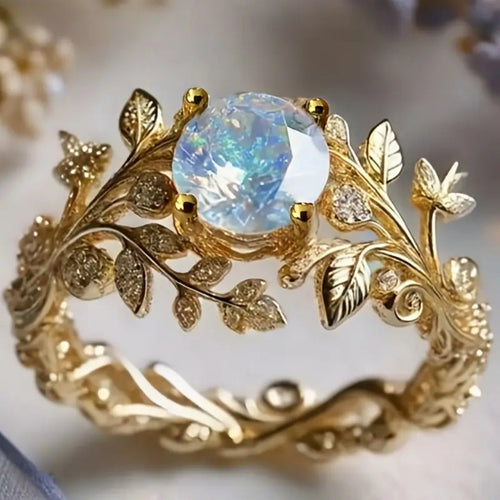 Blue Crystalline Rounded Gold Ring