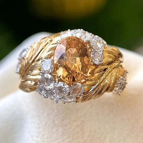 Orange Glass Zirconia Golden Ring