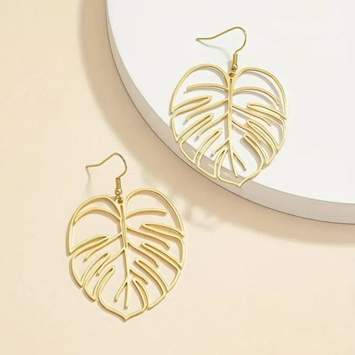 Hollow Tropical Leaf Gold Earrings