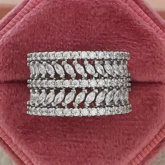 Silvered Zirconia Mesh Ring