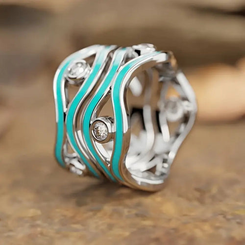 Layered Turquoise Enamel Silver Ring