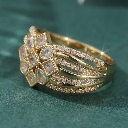 Bright Zirconia Flower Gold Ring