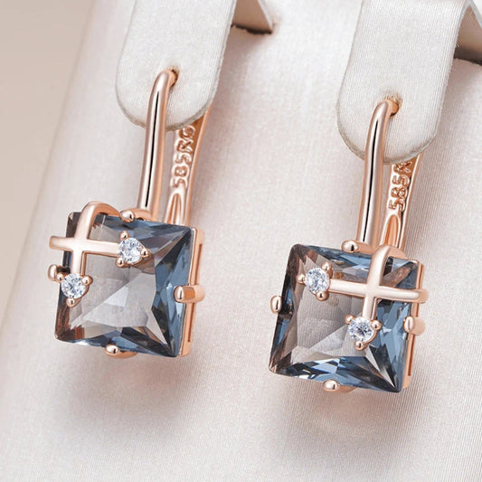 Elegant Blue Cubic Gold Earrings