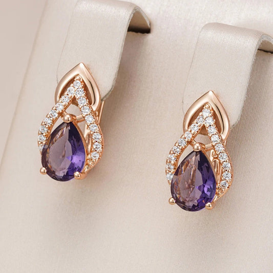 Elegant Purple Crystal Drop Earrings