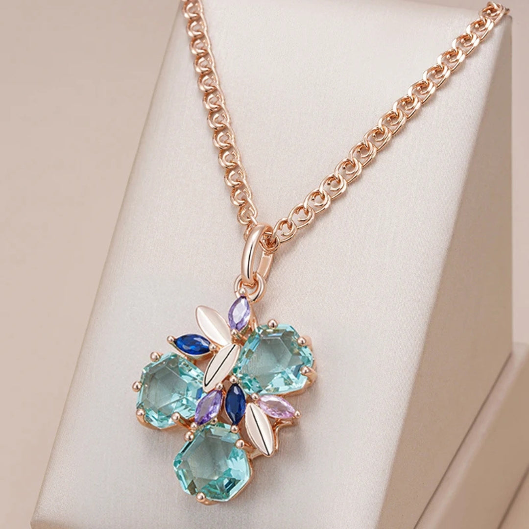 Elegant Colorful Crystal Flower Necklace