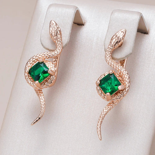 Elegant Green Serpent Crystal Earrings