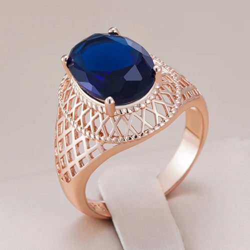Elegant Blue Crystal Hollow Ring