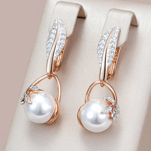 Elegant Pearl Bright Gold Earrings