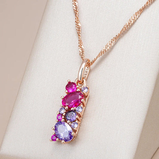 Elegant Red & Violet Crystal Necklace
