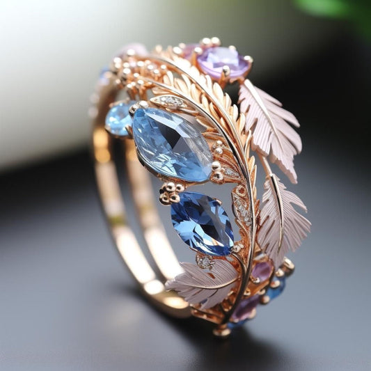 Exotic Blue Glass Feather Ring