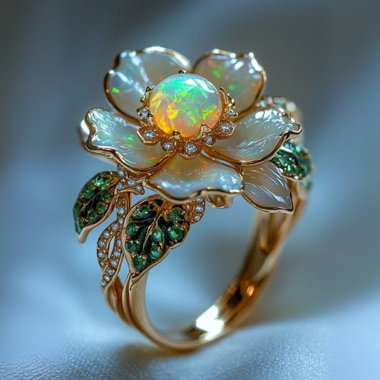 Exotic White Opal Blossom Ring