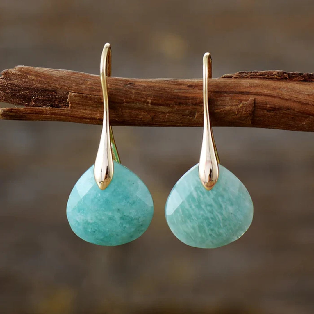 Turquoise Nature Stone Golden Earrings