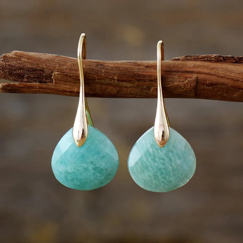 Turquoise Nature Stone Golden Earrings