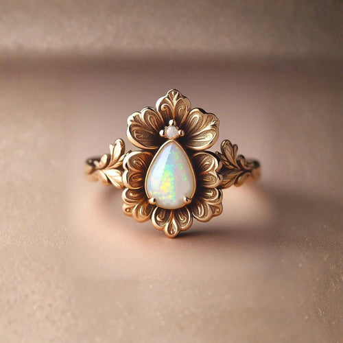 Exotic Opal Drop Floral Ring