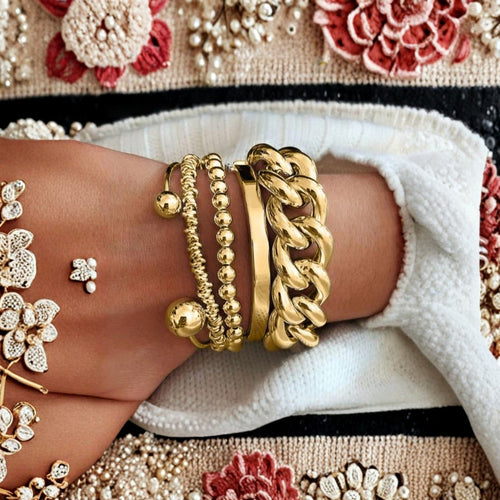 Golden Thick Chain Bracelet Set