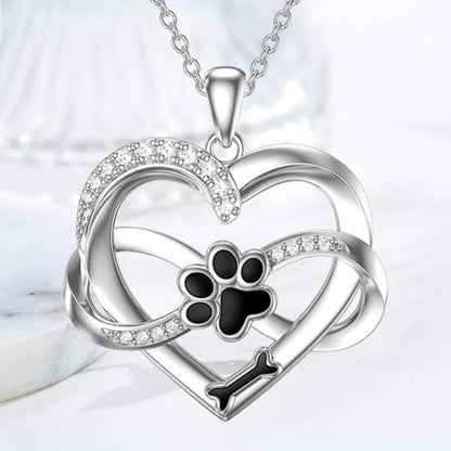 Infinity Heart & Paw Necklace in 925 Sterling Silver with Zirconia
